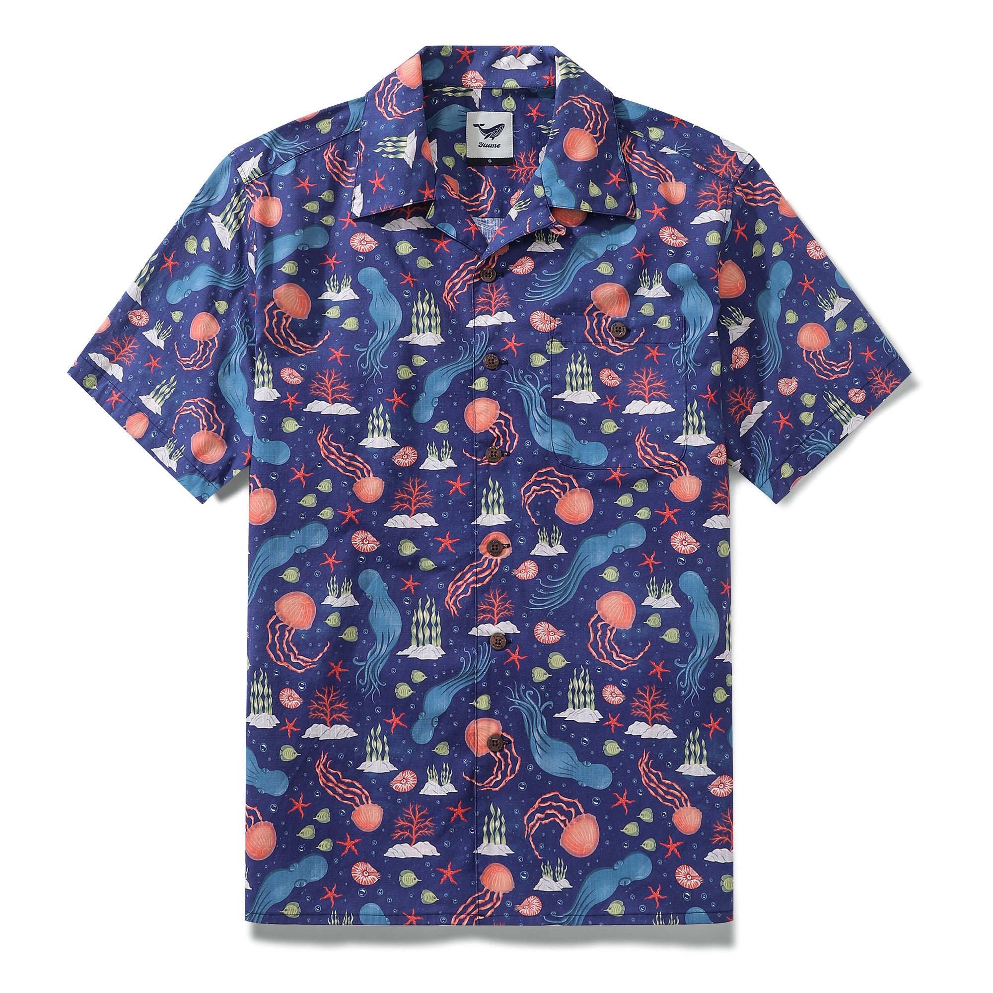 Summer Hawaiian Shirt For Men Underwater Cotton Beach Shirt Camp Collar