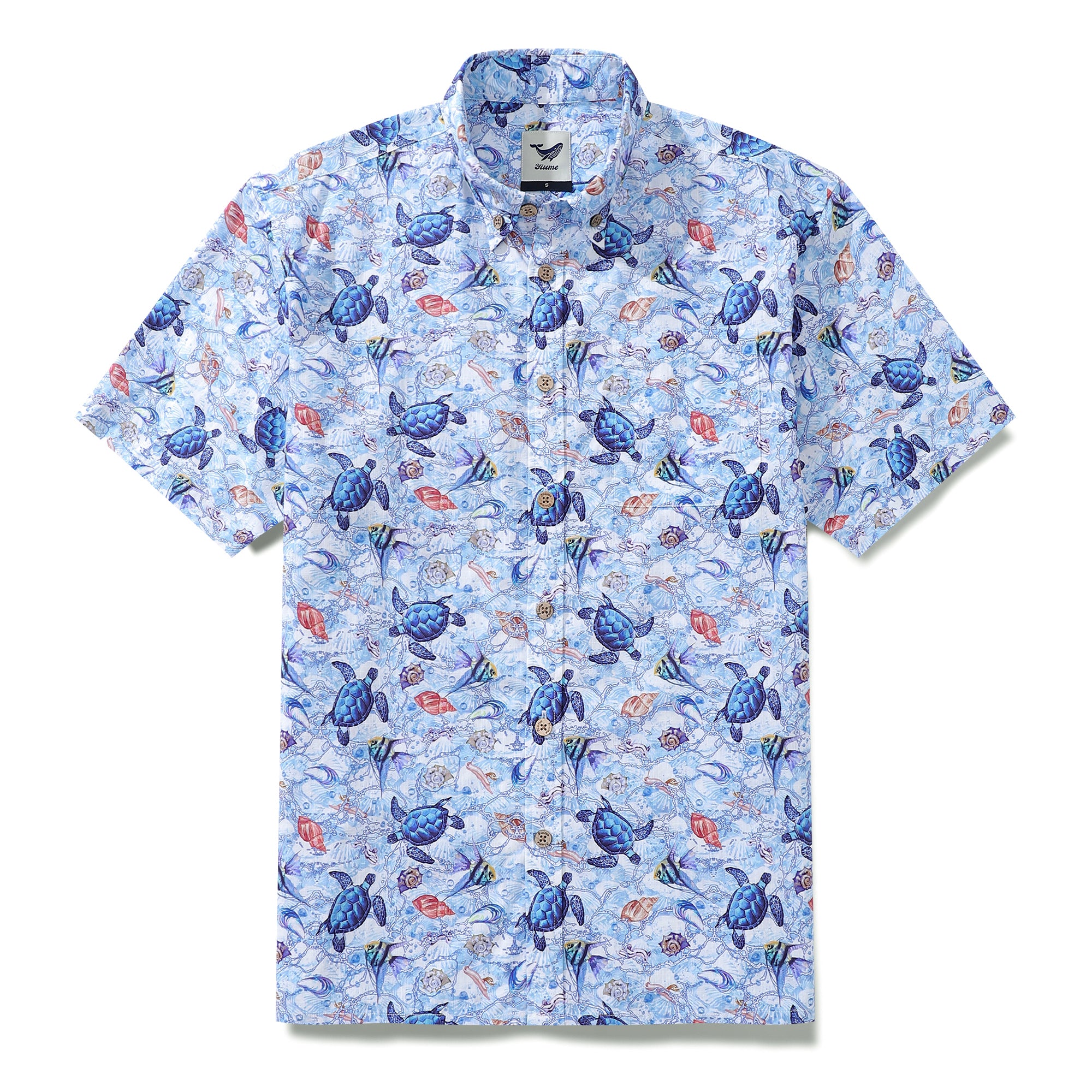 Men's Hawaiian Shirt A Sea Turtle's Odyssey Print Cotton Button-down Short Sleeve Aloha Shirt