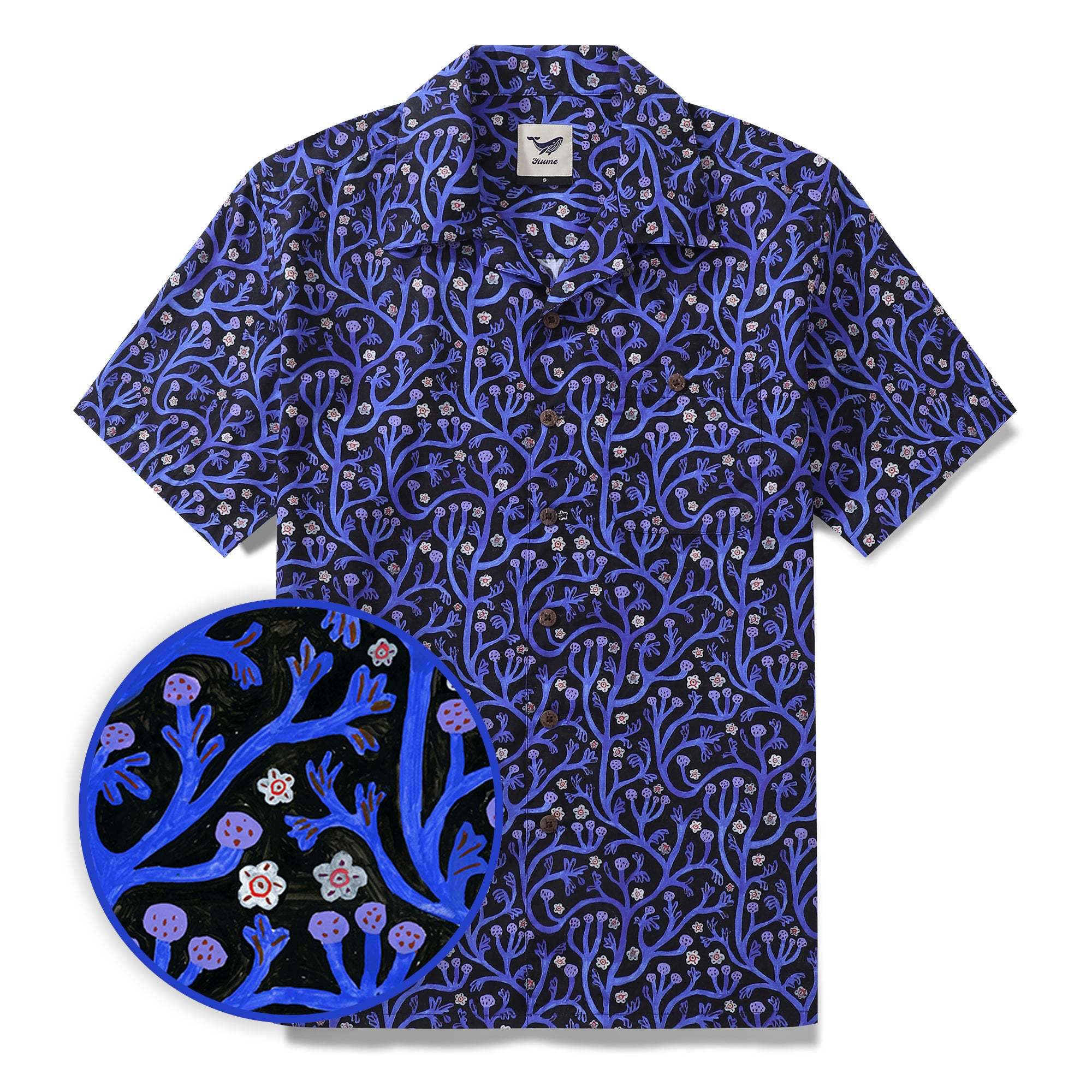 Midnight Garden Men's Hawaiian Shirt - 100% Cotton Camp Collar Art