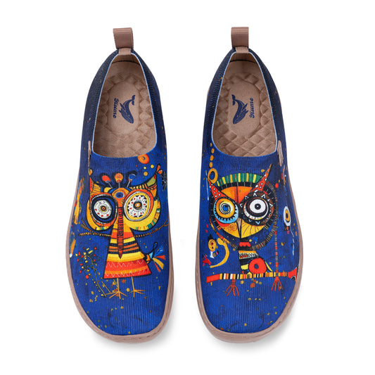 Funny Owl Women's Foldable Loafers, painted canvas slip-on