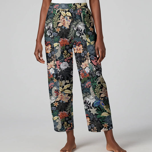 Aloha The Night Jungle women's ankle pants, elastic waist, pockets, lyocell-linen blend