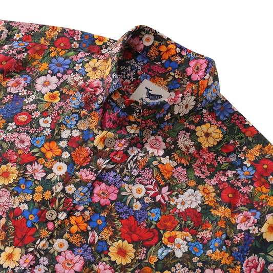 Men's Hawaiian shirt with flower print, short sleeve, button-down