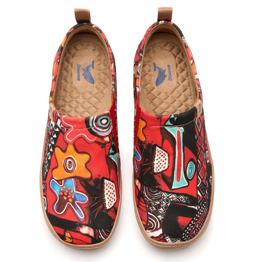 Abstract Artistry Statement Women's Slip-On Shoes, 100% Cotton, Painted Canvas Sneakers Abstract Art-inspired Shirt