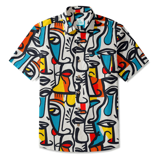 Men's Hawaiian shirt with face paint palette design, short sleeve