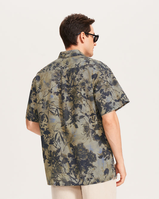 Men's Hawaiian Shirt Short Sleeve Button-down 100% Cotton Brown Aloha Shirt