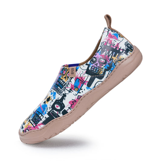 Side view of Halloween doodles loafers, breathable canvas