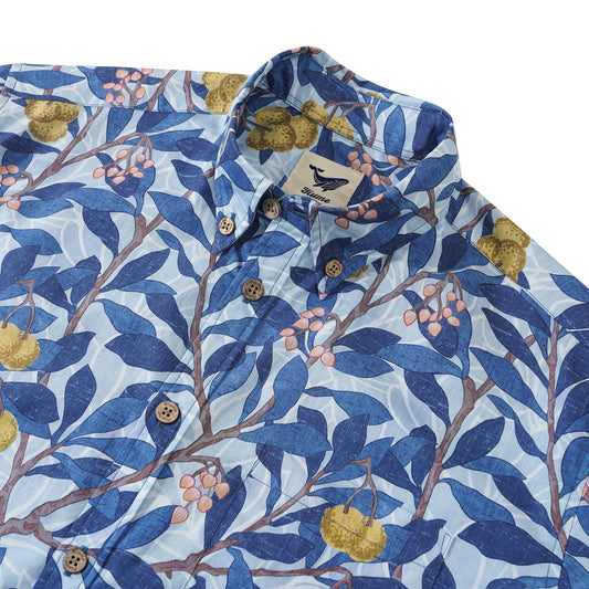 Men's Hawaiian Shirt Short Sleeve Button-down 100% Cotton Blue Aloha Blue Majesty by Morris