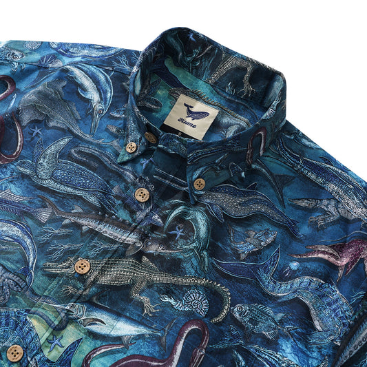 Blue Aloha Hawaiian Shirt with fish and turtle patterns