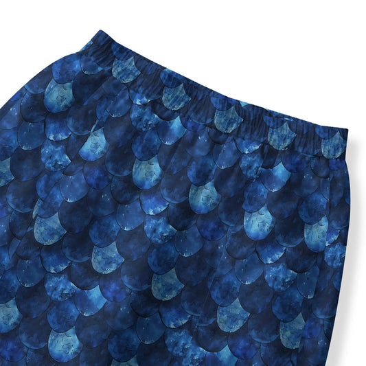 Elastic waist women's pants with pockets, dragon scale design