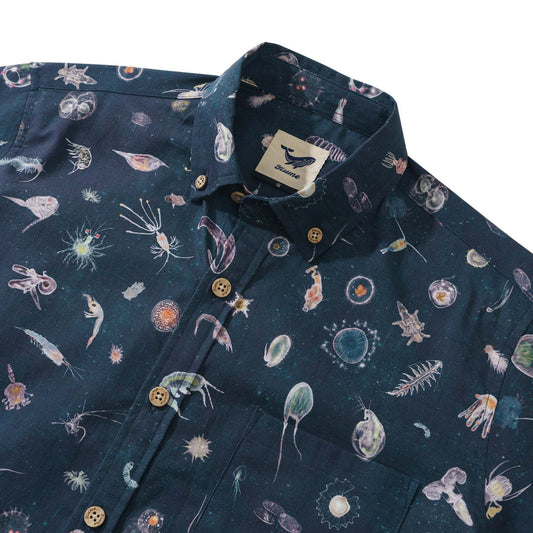 Men's blue Hawaiian shirt with plankton print