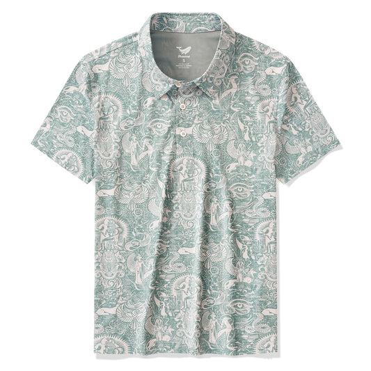 Men's Hawaiian Polo Shirt with Egyptian Myths design, green color