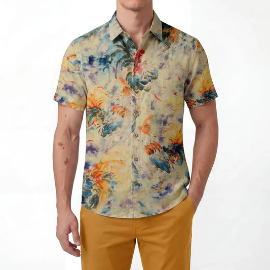 Back view of LeosWare Men's Rooster Hawaiian Shirt