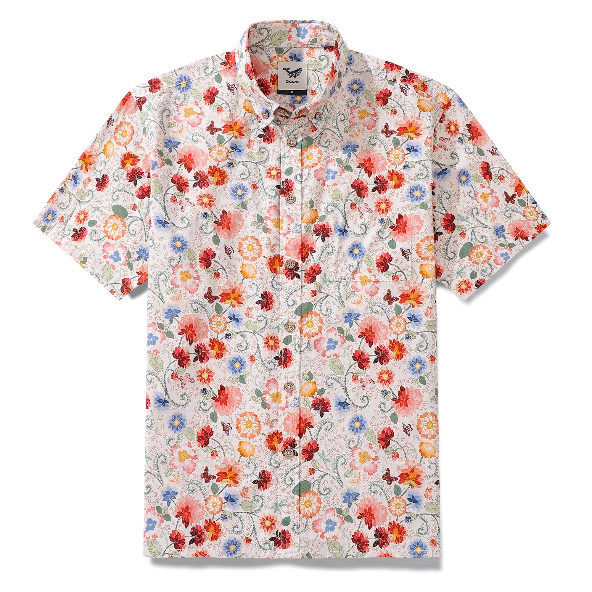 Valentine's Day Men's Hawaiian Shirt1960s Vintage Garden of Color Print Button-down Short Sleeve Aloha Shirt