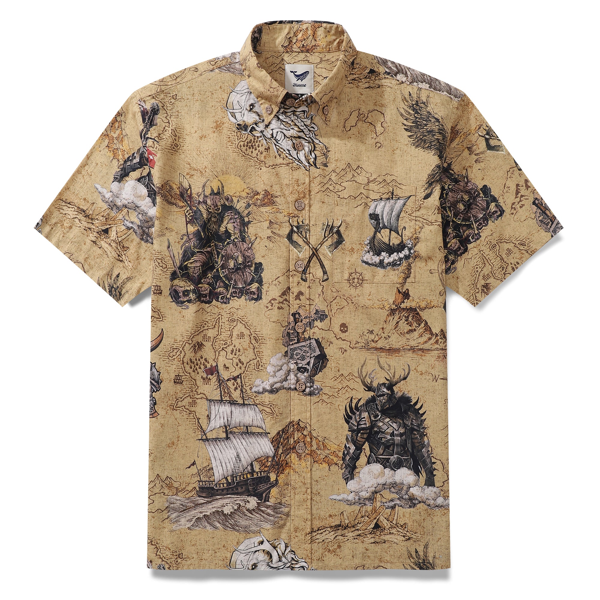 Men's Hawaiian Shirt Swashbucklers' Quest Cotton Button-down Short Sleeve Aloha Shirt