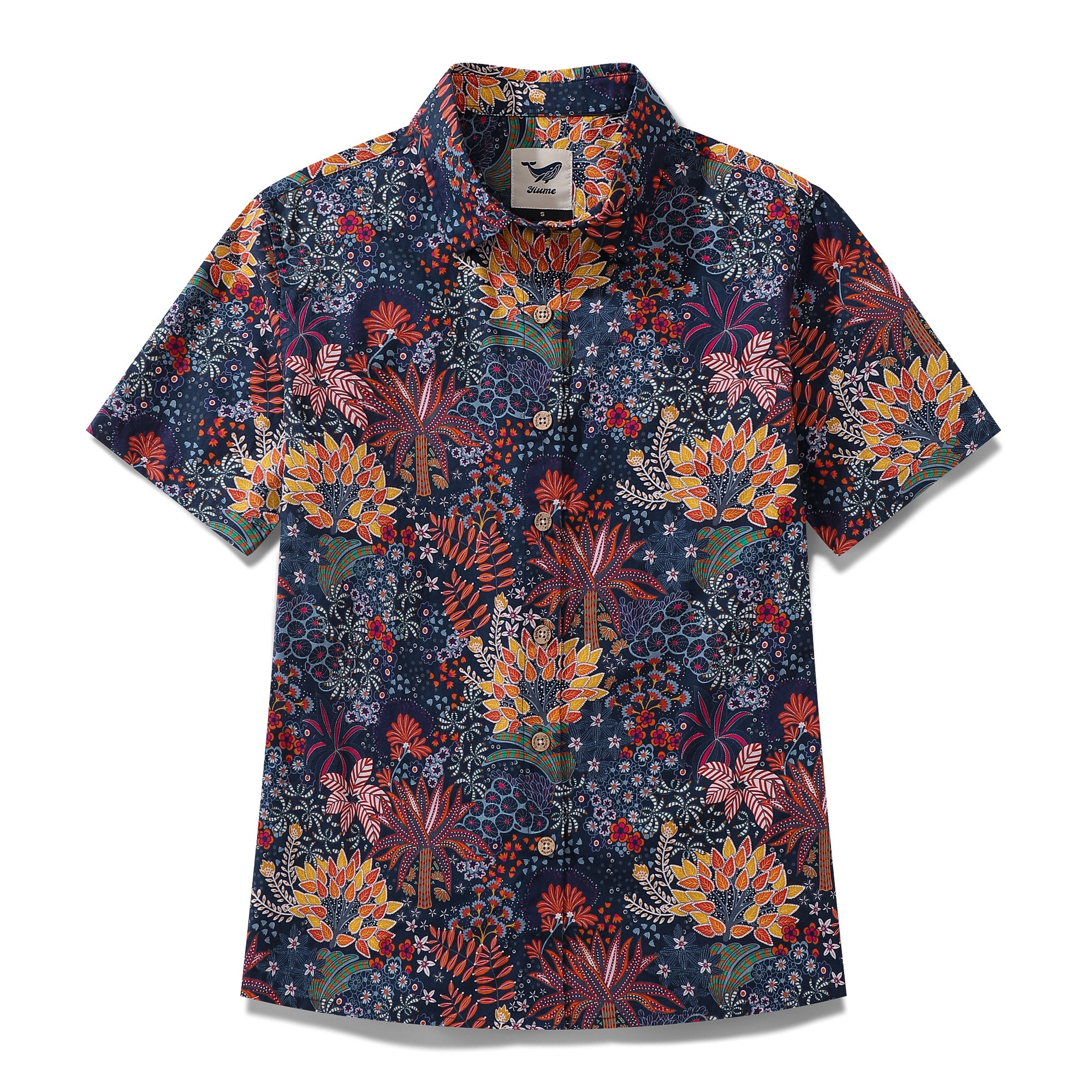 Women's Hawaiian Shirt Quirky Plants Print Cotton Button-down Short Sleeve