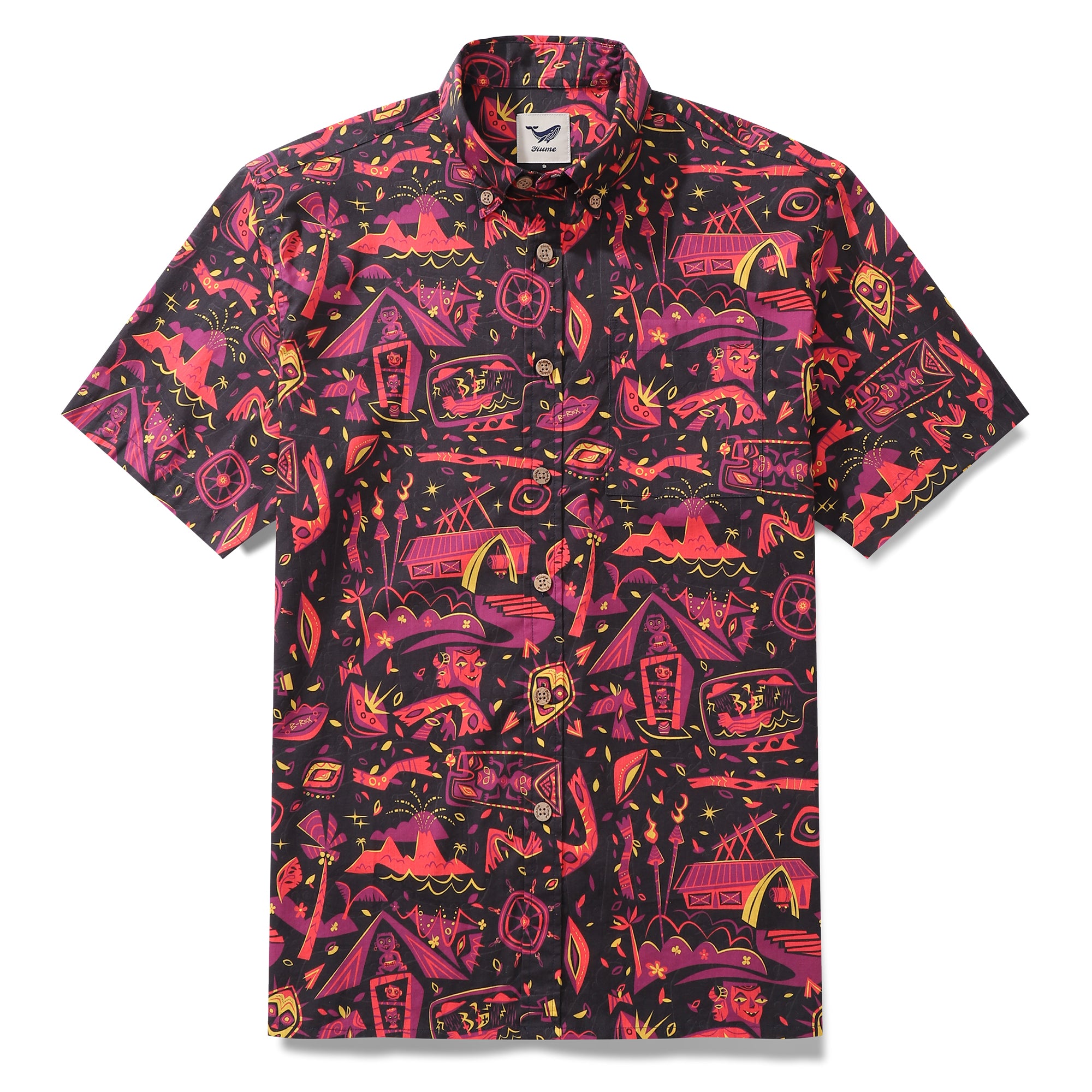 Tropical Hawaiian Shirt For Men The Tiki Bar Button-down Short Sleeve 100% Cotton Shirt