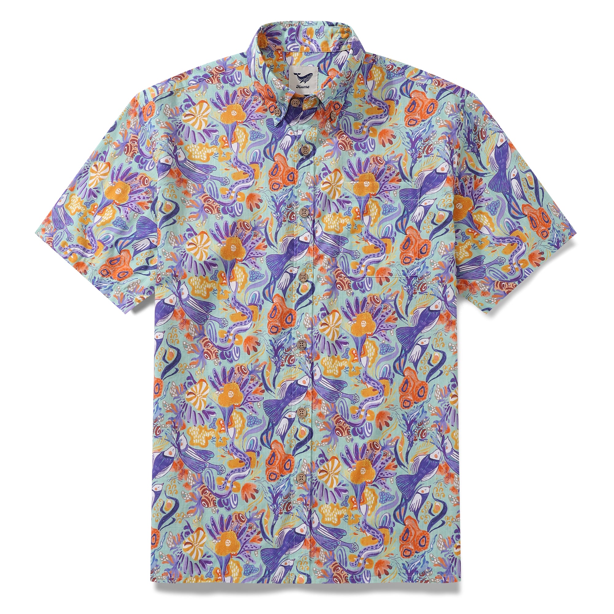 Men's Hawaiian Shirt Mermaid Birds By Lucille Pattern Cotton Button-down Short Sleeve Aloha Shirt