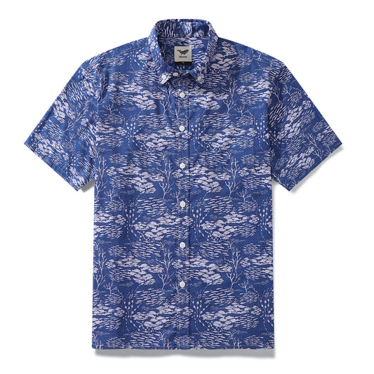 Blue Hawaiian Shirt For Men Shoal Fish Shirt Cotton Button-down Short Sleeve Aloha Shirt Shoal Layered By Katie O'shea Design