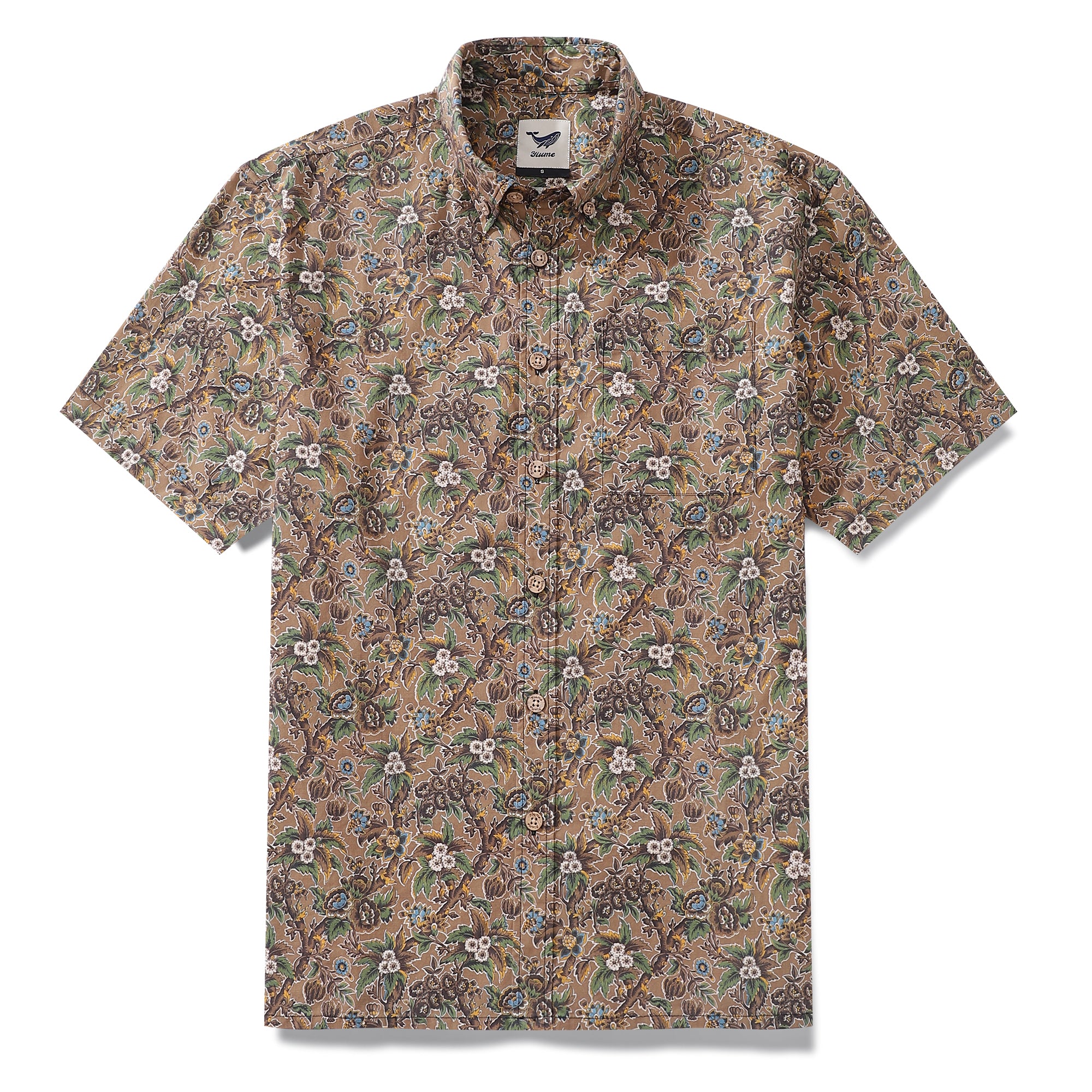 Men's Hawaiian Shirt Autumn Colors Print Cotton Button-down Short Sleeve Aloha Shirt