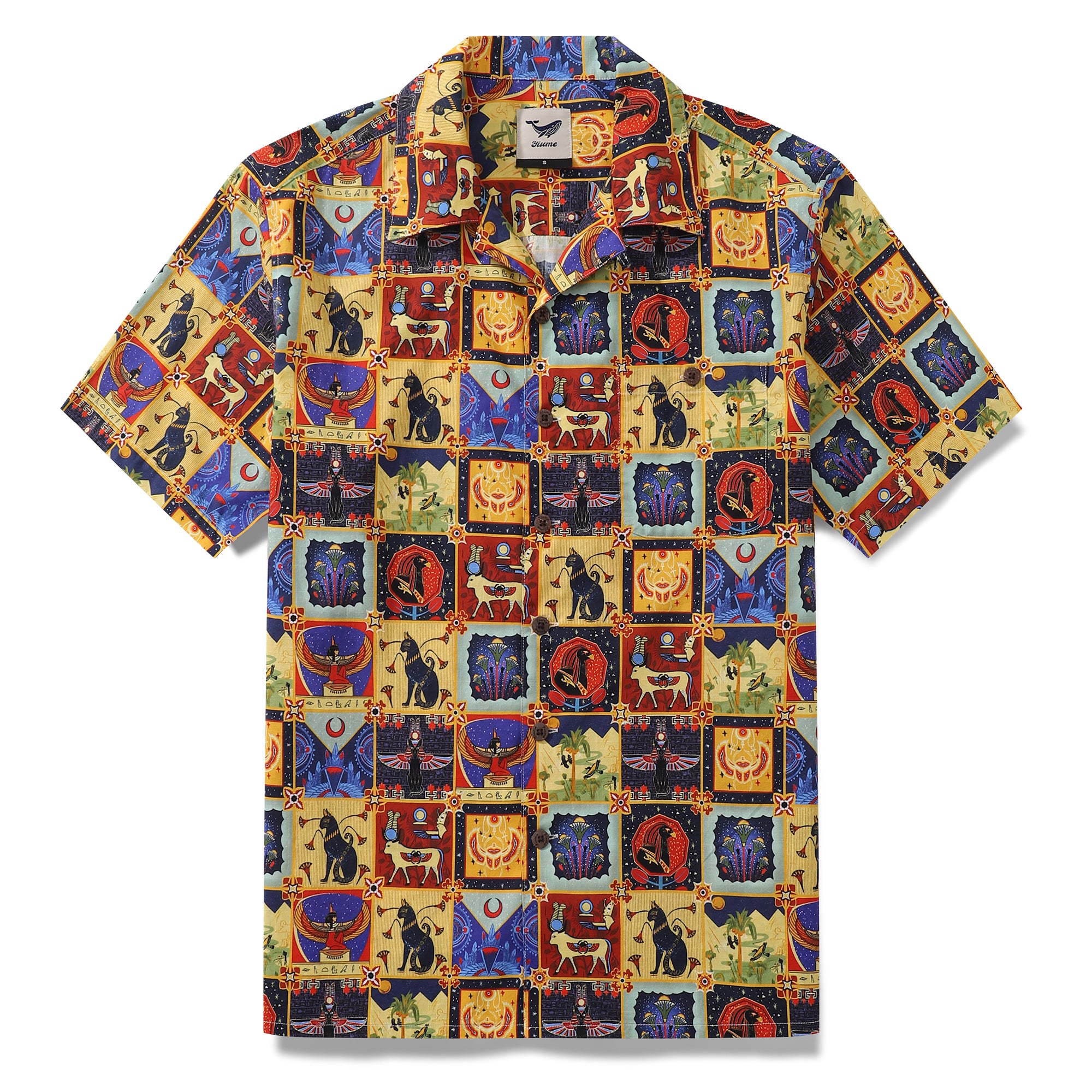 1940s Vintage Hawaiian Shirt For Men Ancient Egyptian Totem Shirt Camp Collar 100% Cotton