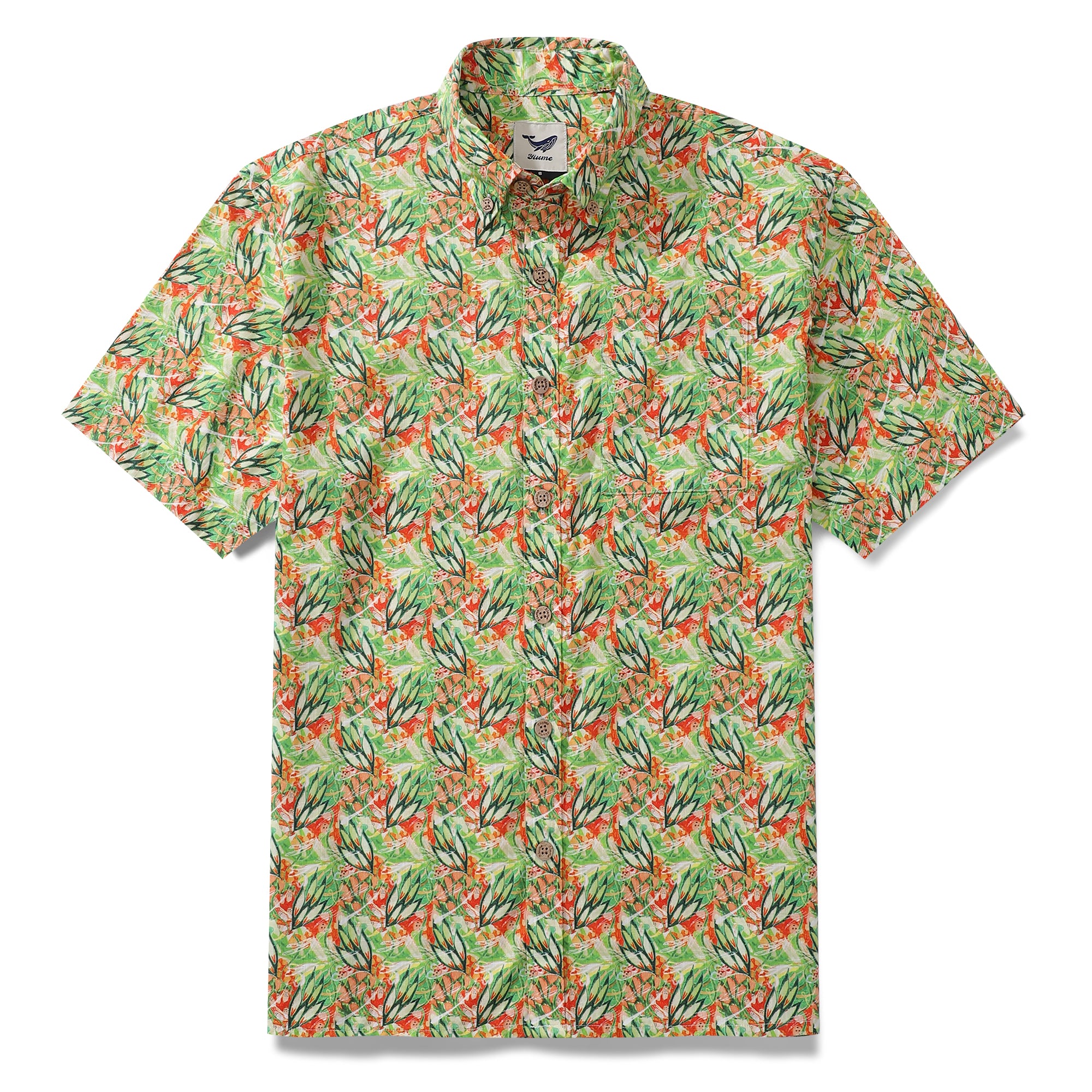 Men's Hawaiian Shirt Algae Movement By Lucille Pattern Cotton Button-down Short Sleeve Aloha Shirt