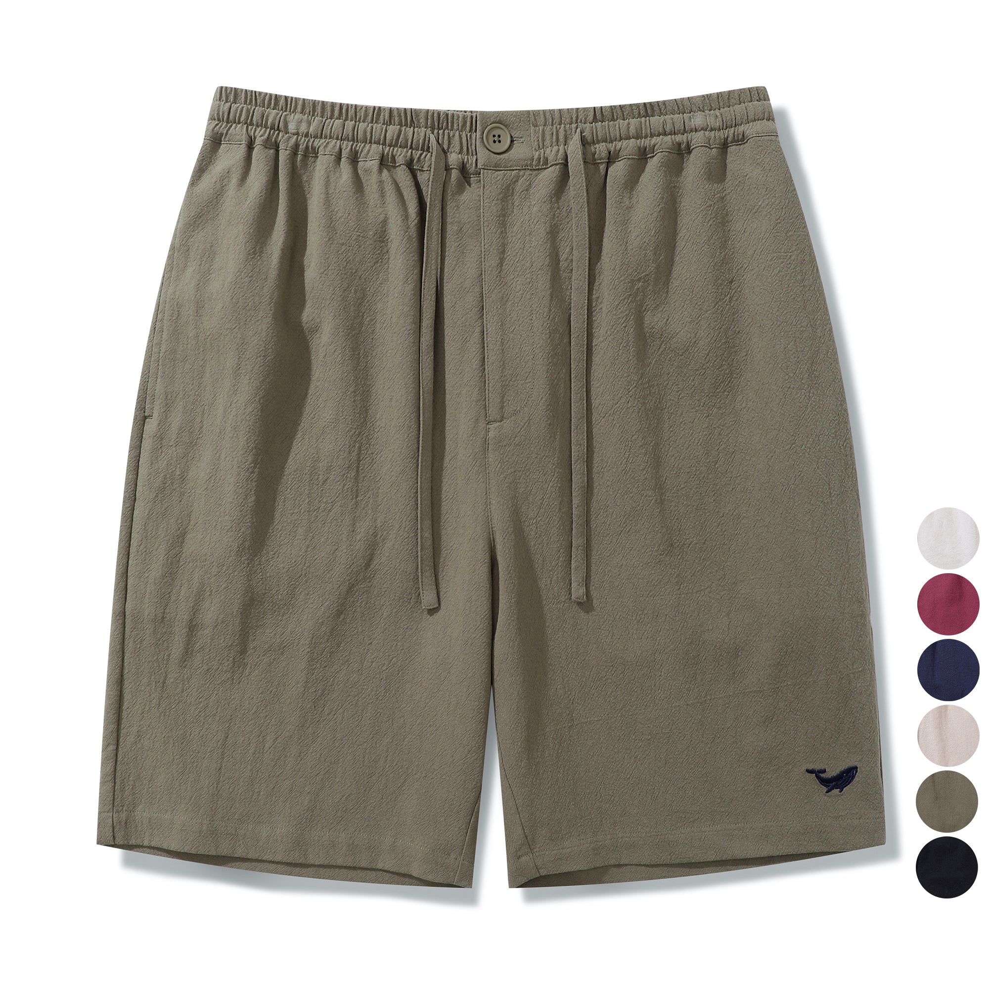 Mens Linen Shorts Mid-Rise Straight Bermuda 8-10 Inch Shorts - ARMY GREEN Version 3.0