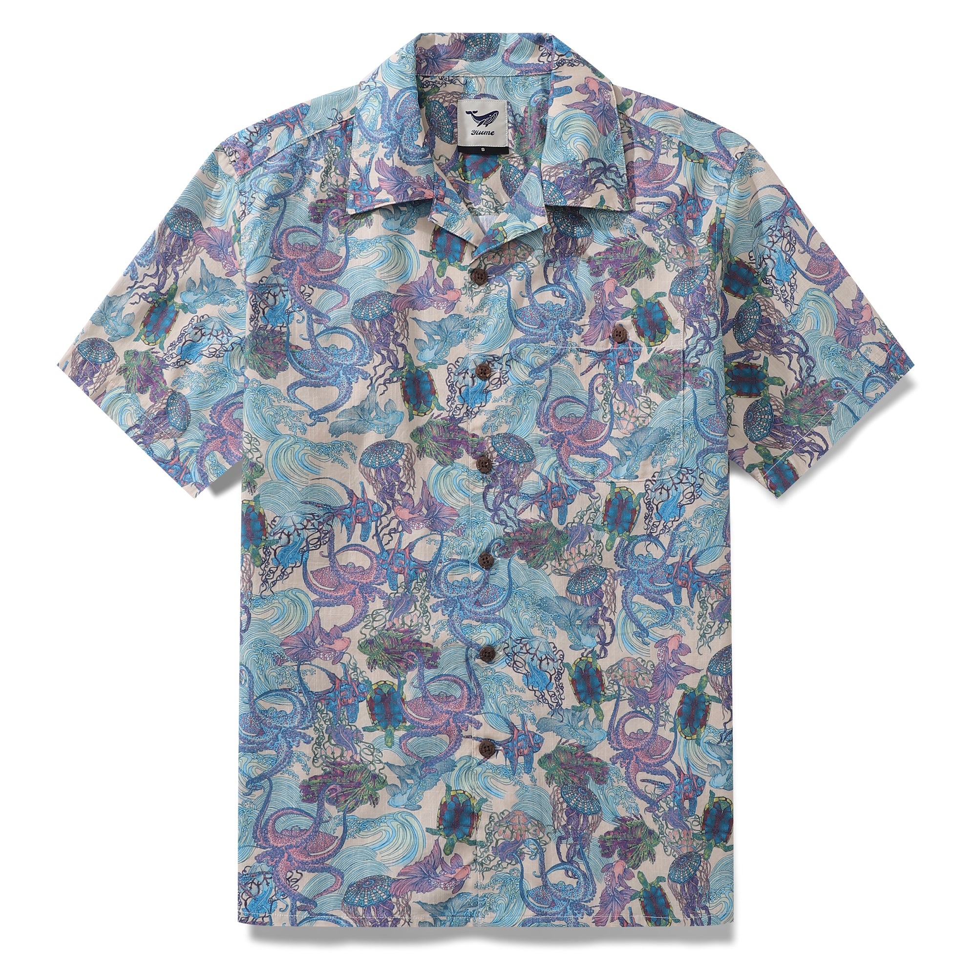 Hawaiian Shirt For Men Seaquake By Nicole Bustamante Print Shirt Camp Collar 100% Cotton