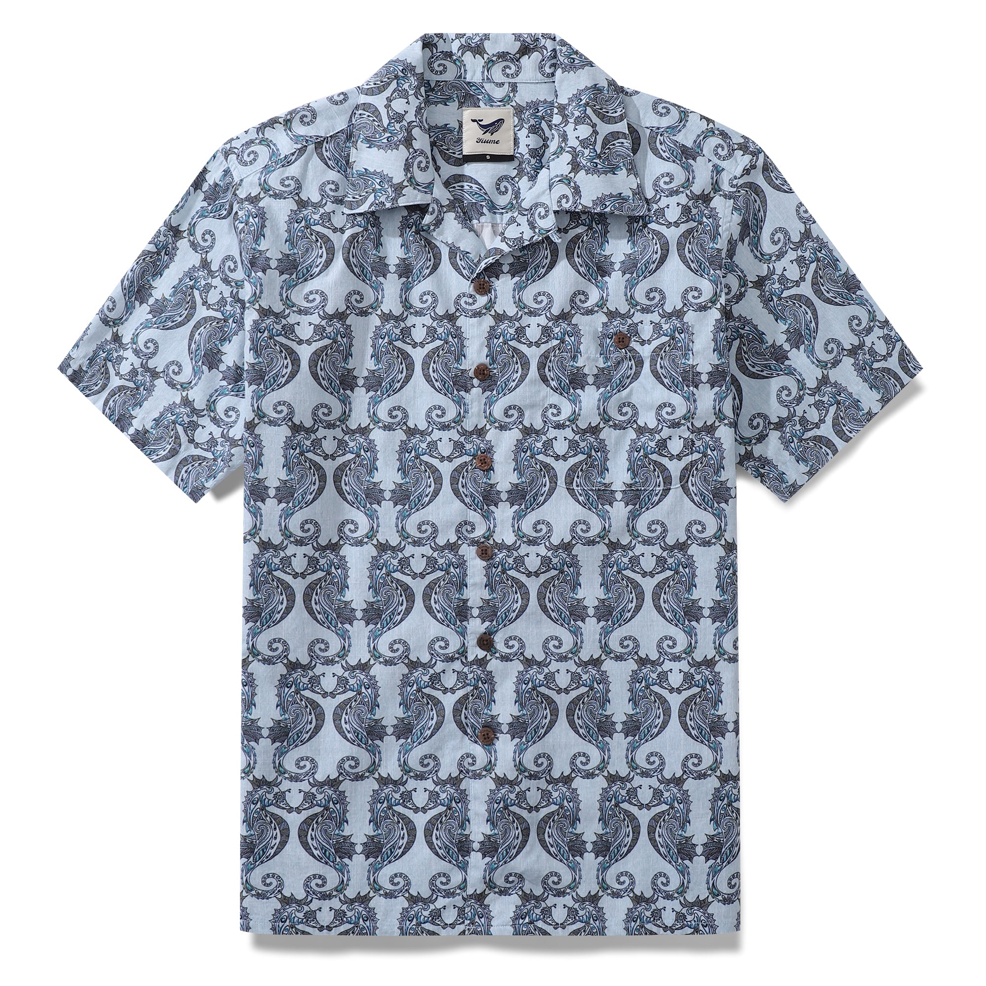 Summer Hawaiian Shirt For Men Smile of the Sea Print Shirt Camp Collar 100% Cotton