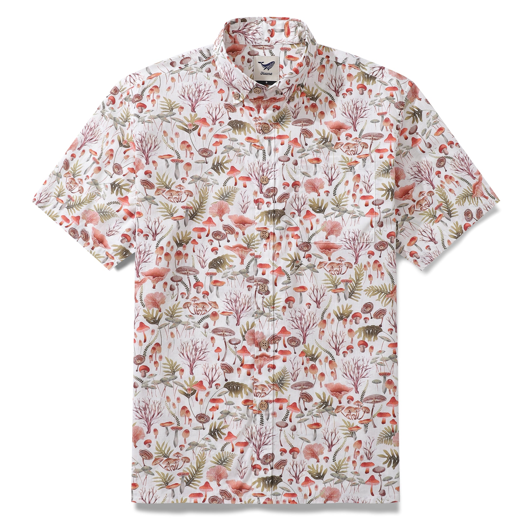 Men's Hawaiian Shirt Mushrooms By Eloise Cotton Button-down Short Sleeve Aloha Shirt