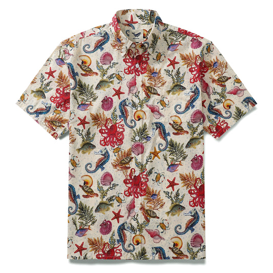 Men's Hawaiian shirt with seahorse and octopus print, Tencel™