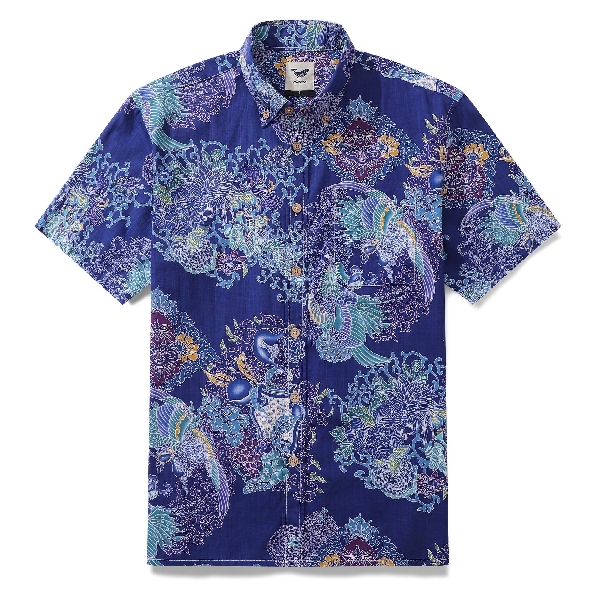 Hawaiian Shirts For Men Phoenix Picture Print Shirt 100% Cotton - Blue