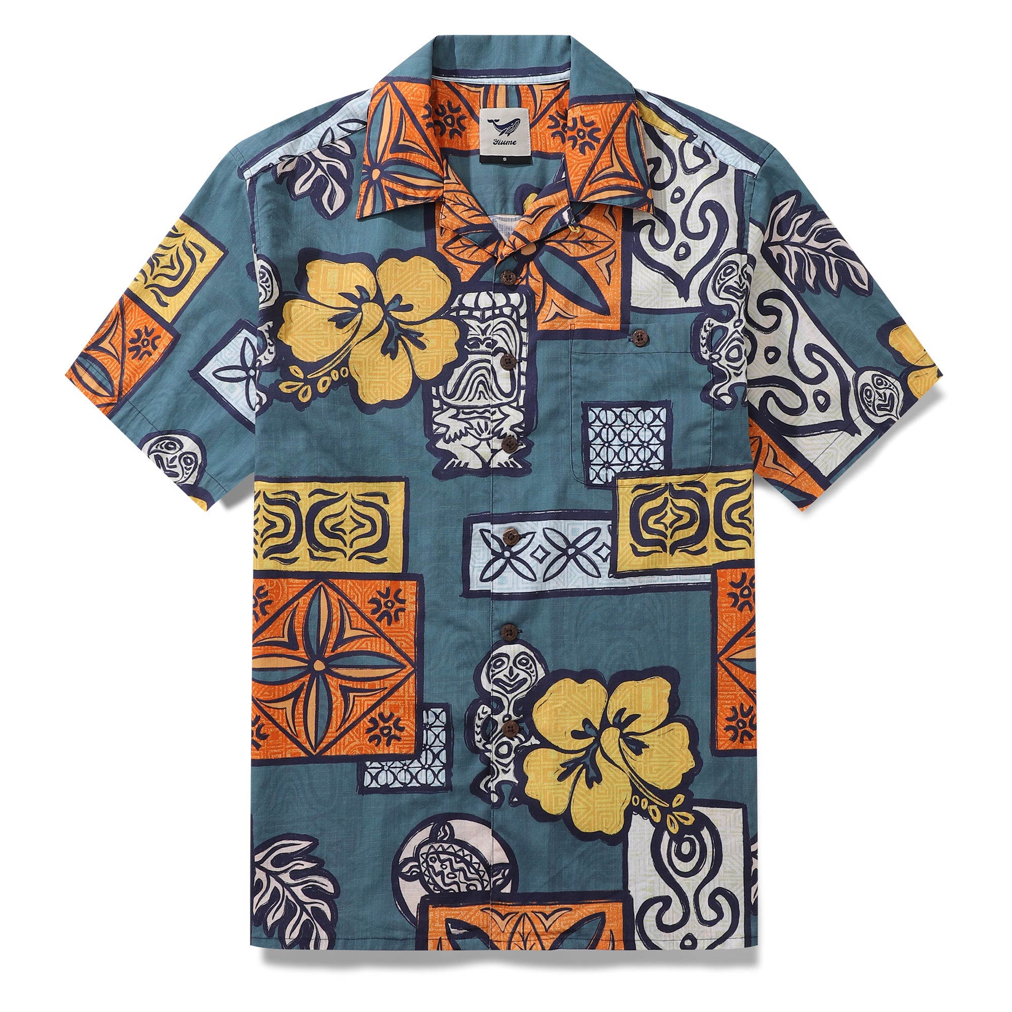 Floral TIKI Hawaiian Shirt For Men Flower Print Camp Collar 100% Cotton Shirt