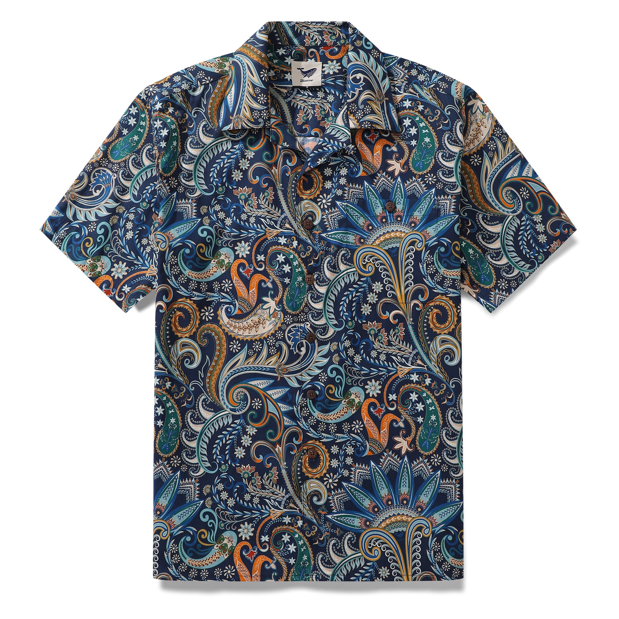 Dark Hawaiian Shirt For Men 100% Cotton Blue Night Print Camp Collar Shirt