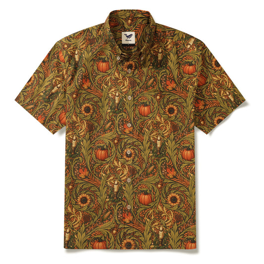 Men's Hawaiian Shirt, Morris's Harvest Whisper design, green, short sleeve