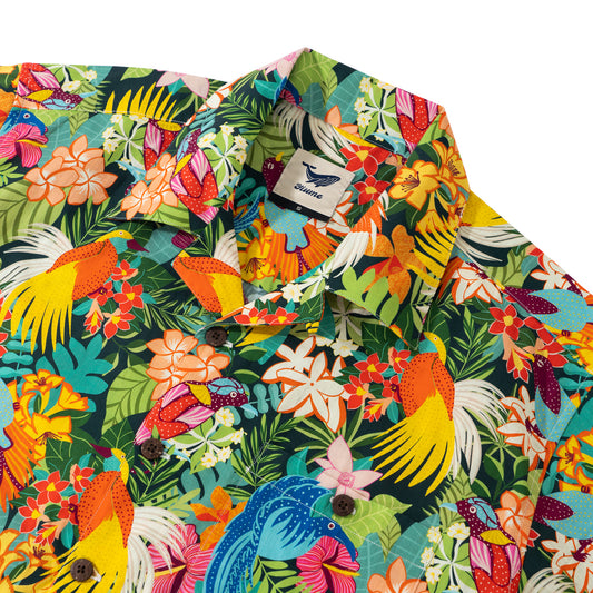 Birds of paradise By Jasmine Blooms Designs 100% Cotton Men's Short Sleeve Camp Collar Shirt Yellow Aloha Hawaiian Birds Of Paradise By Jasmine Blooms Designs