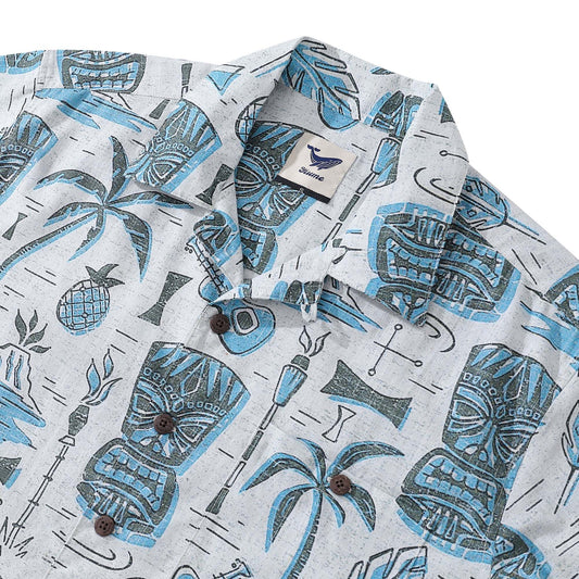 Blue Hawaiian Shirt featuring guitars and torches