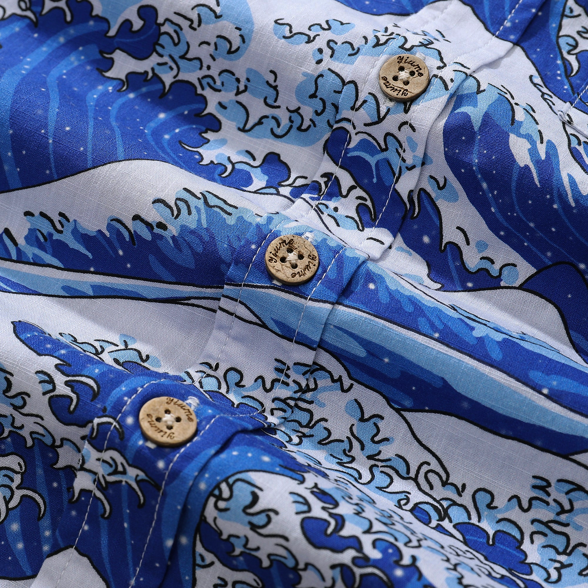 Children's Hawaiian Shirt Ocean Waves Japanese Ukiyo-e Print Cotton Button-down Short Sleeve