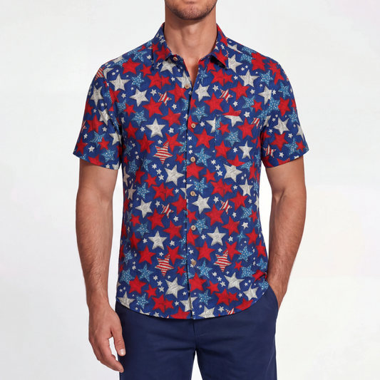 Men's blue Hawaiian shirt with scattered stars by LeosWare