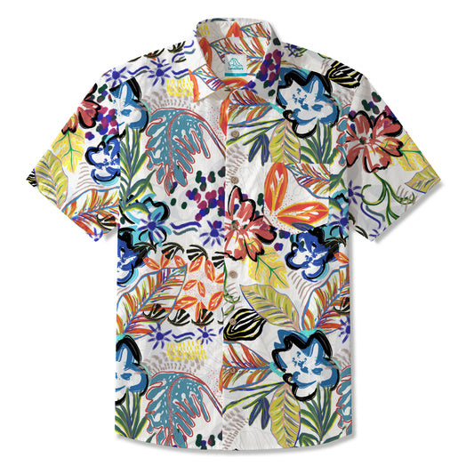 LeosWare Men's Hawaiian Shirt, Wild Whimsical Graffiti, 100% Cotton