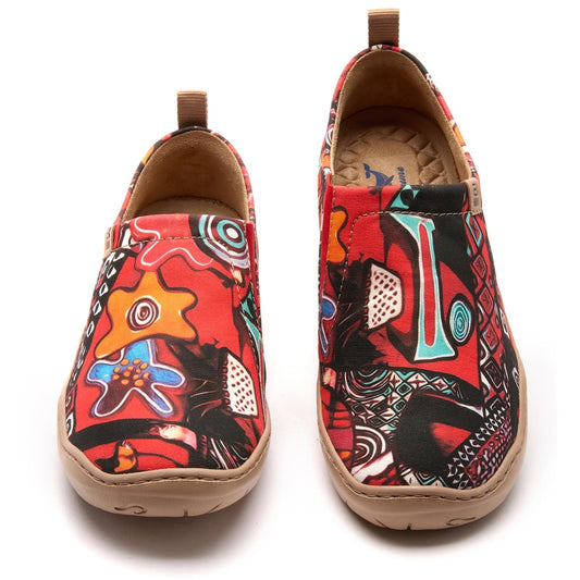Abstract Artistry Statement Women's Slip-On Shoes, 100% Cotton, Painted Canvas Sneakers Abstract Art-inspired Shirt