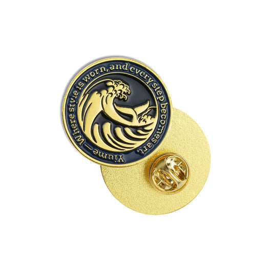 Vintage Wave Badge 3cm, gold-tone zinc alloy, butterfly clutch