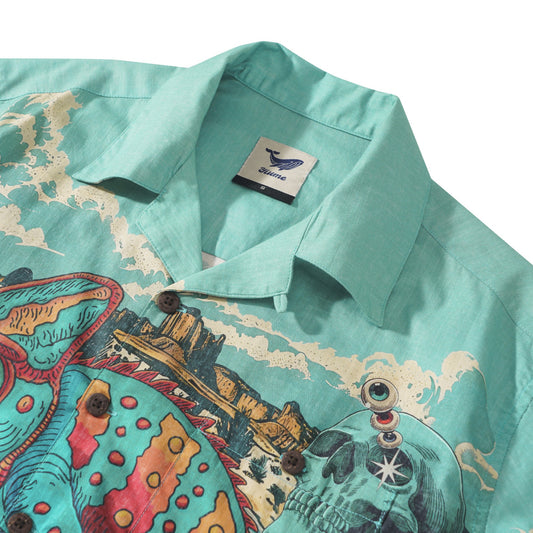 Camisa cubana para hombres Yiume camisa de enfriamiento de manga corta 100% algodón verde hawaiano