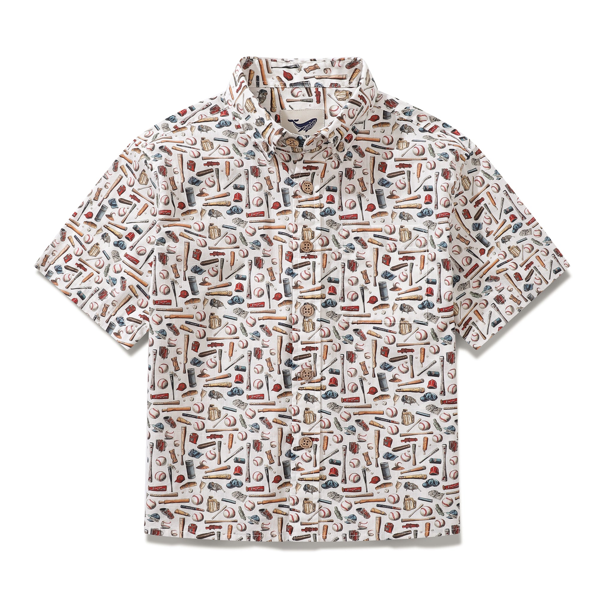 Children's Hawaiian Shirt Baseball Symphony Print Cotton Button-down Short Sleeve