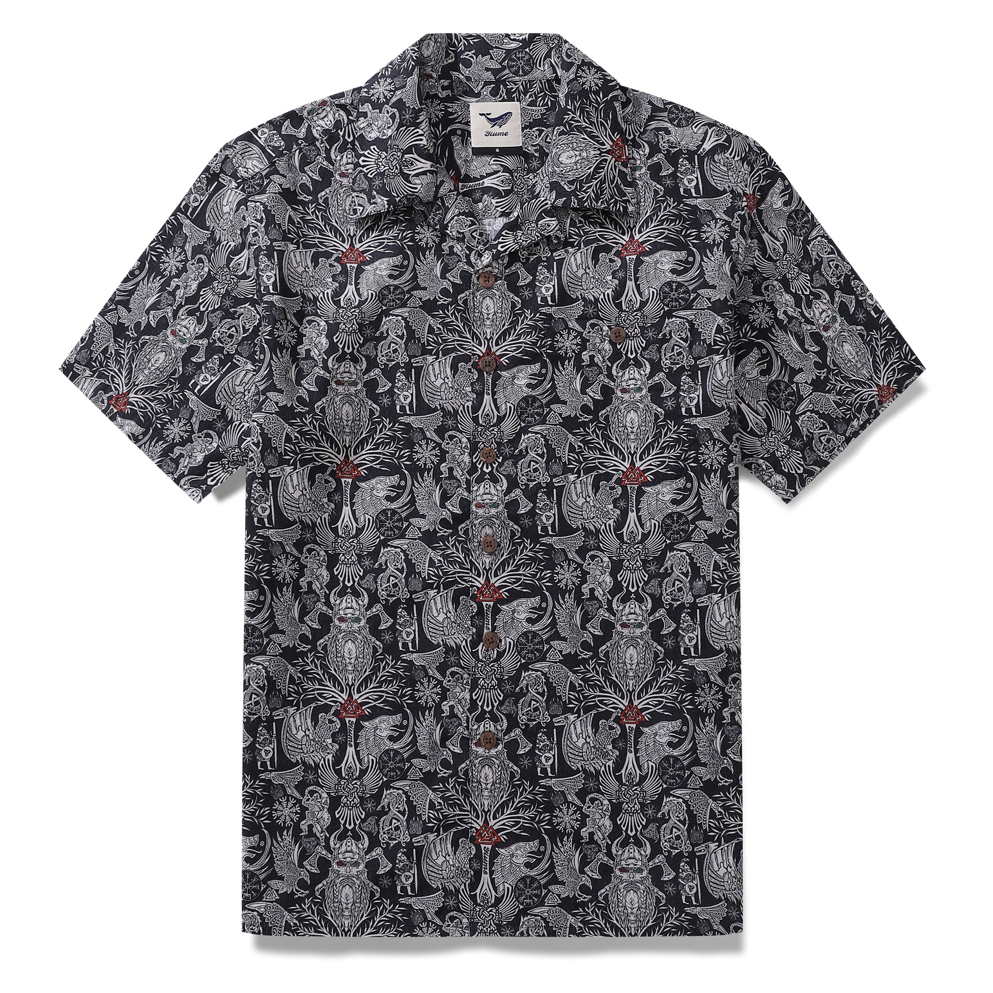 Summer Hawaiian Shirt For Men Nordic Legends Print Shirt Camp Collar 100% Cotton