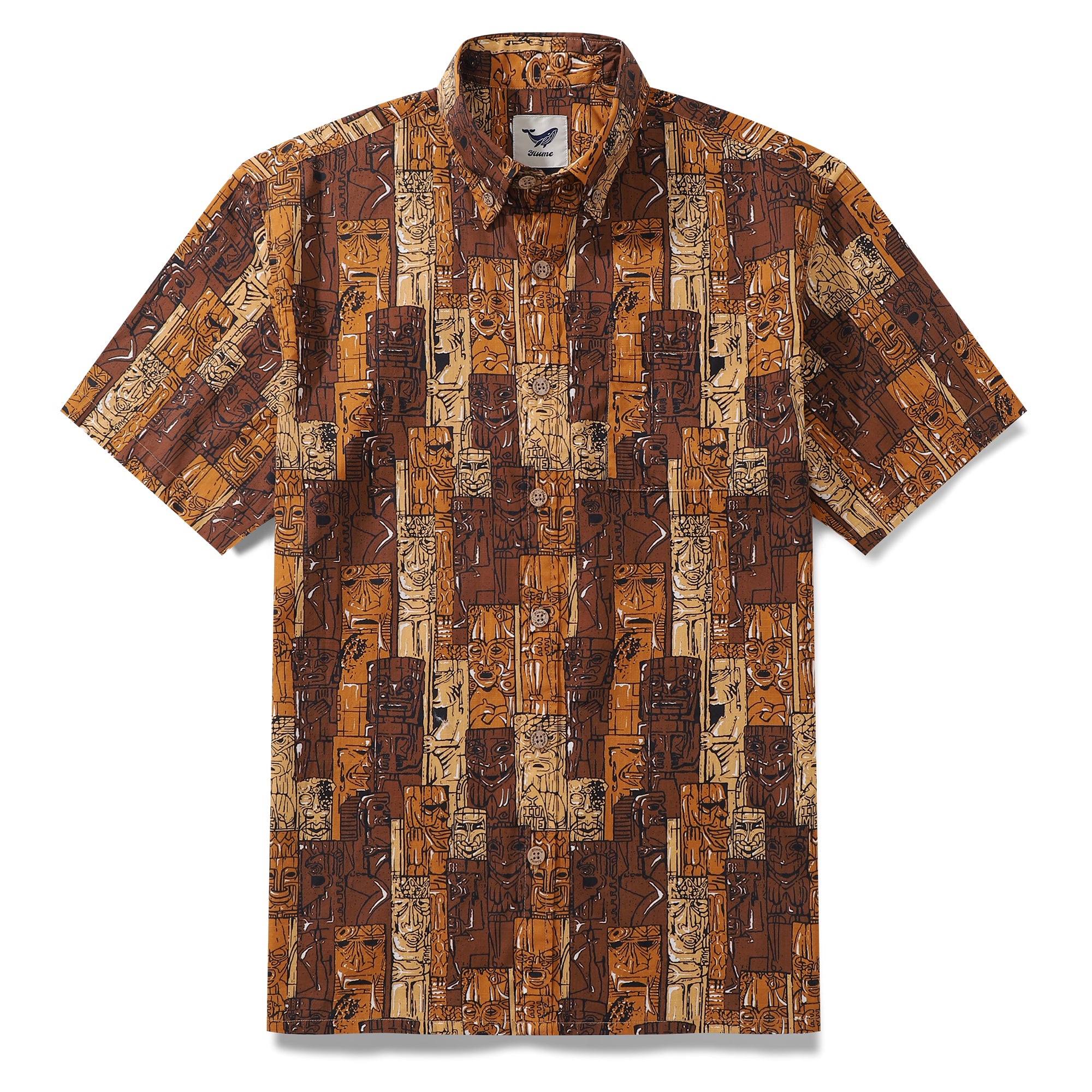 1940s Hawaiian Shirt For Men TIKI Print Cotton Button Down Short Sleeve Aloha Shirt