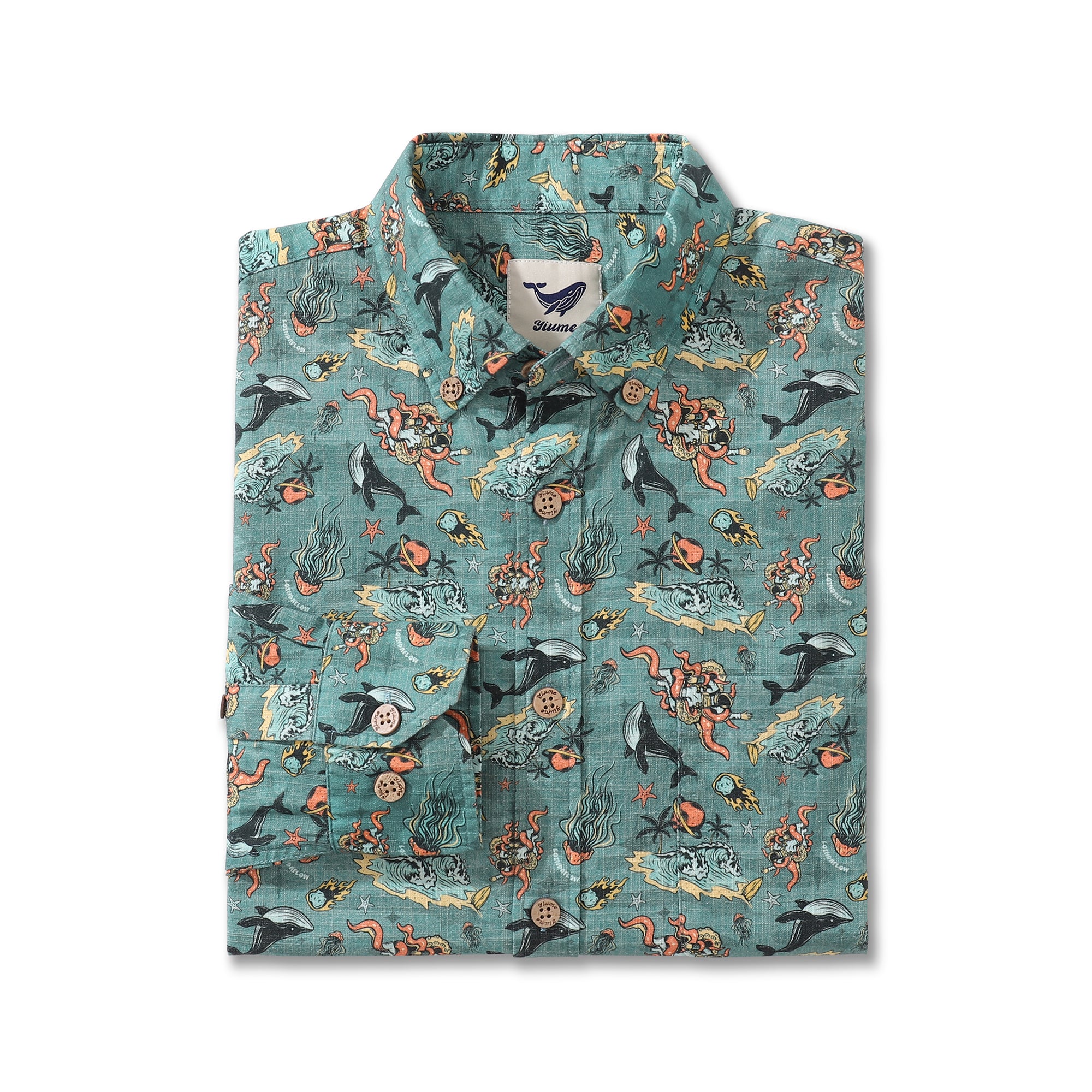 Men's Hawaiian Shirt Marine Space pattern By Loinda Flow Cotton Button-down Long Sleeve Aloha Shirt