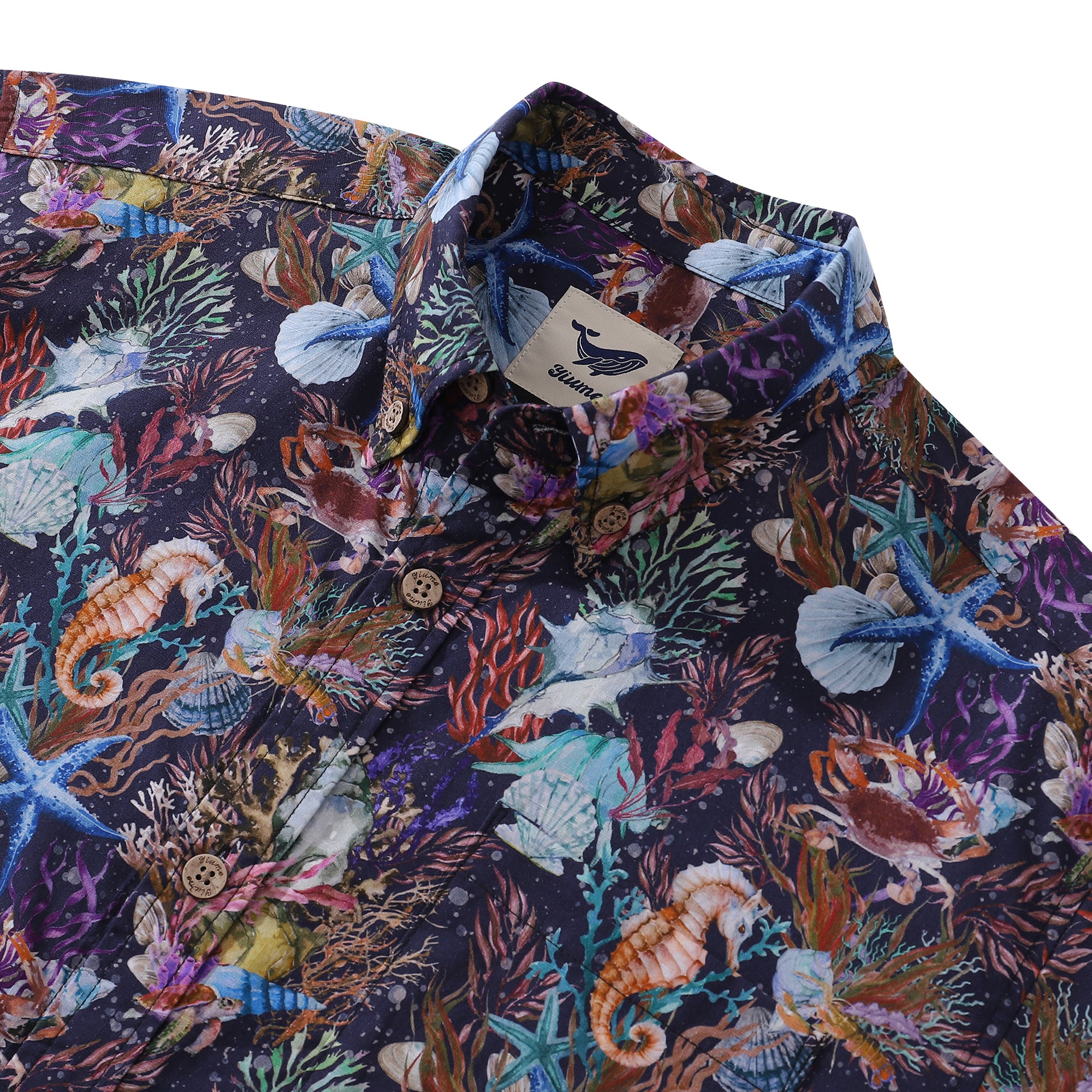 Men's Funny Hawaiian Shirt Ocean Print Cotton Button-down Short Sleeve Aloha Shirt