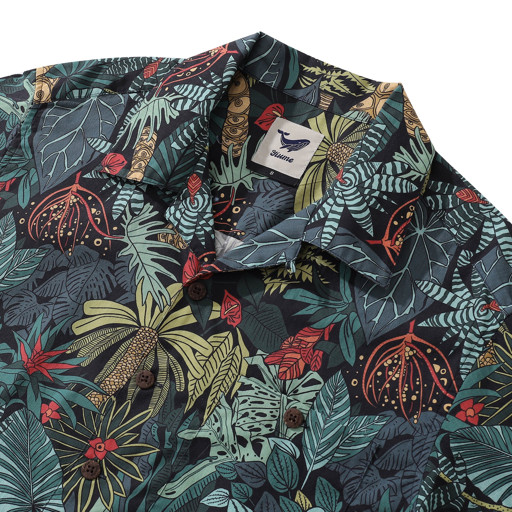 Hawaiian Shirt For Men Green Jungle Print Shirt Camp Collar 100% Cotton
