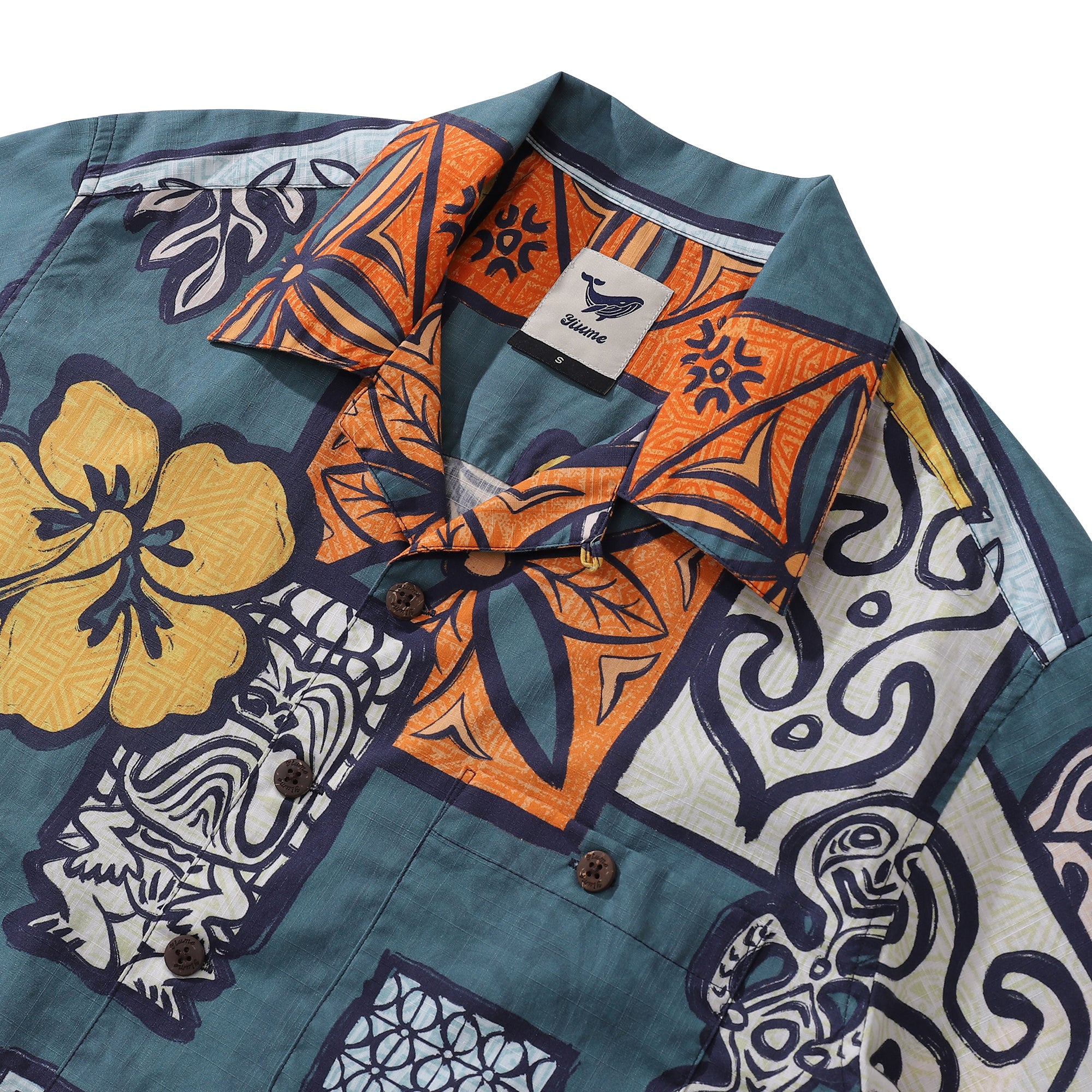 Floral TIKI Hawaiian Shirt For Men Flower Print Camp Collar 100% Cotton Shirt