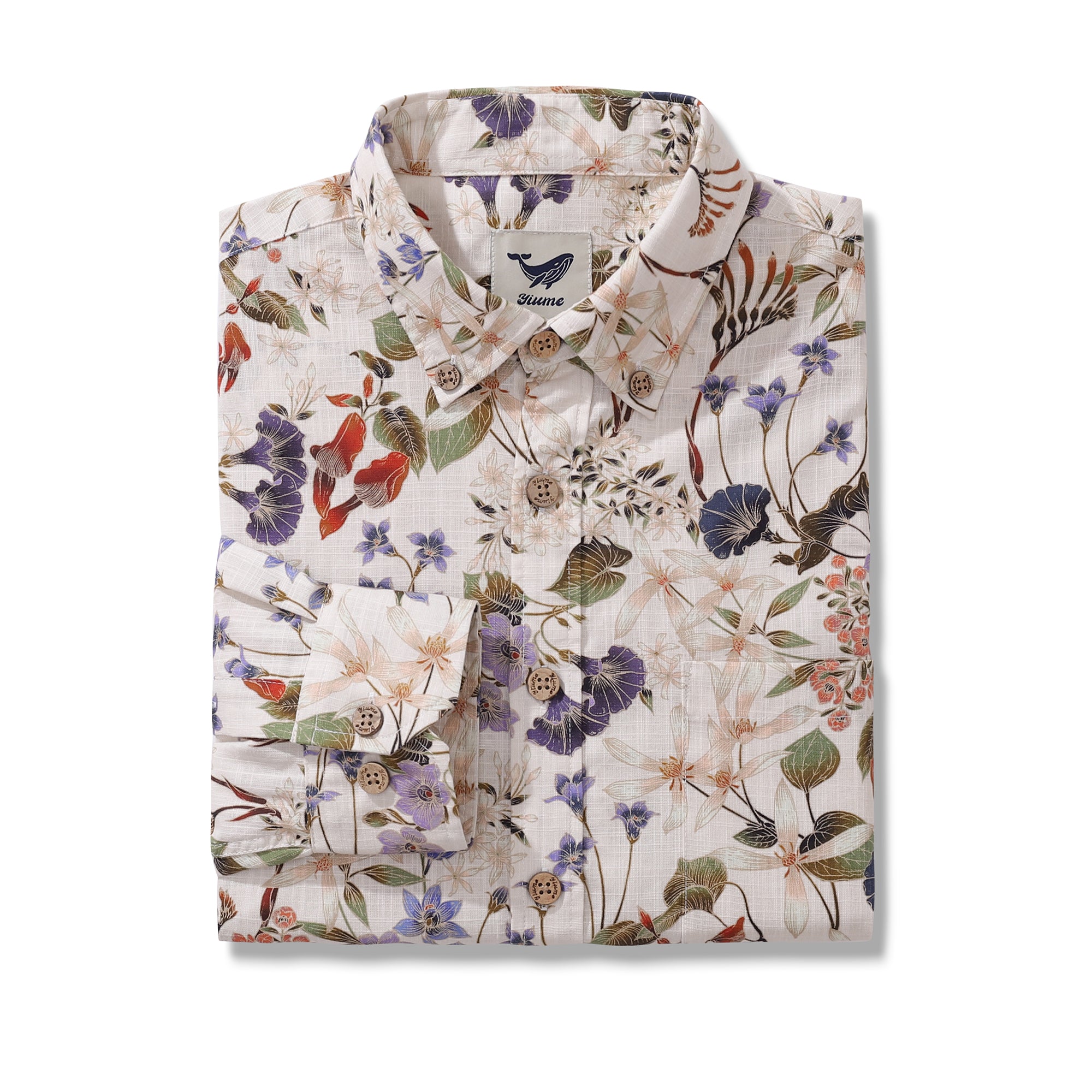 Long Sleeve Hawaiian Shirt For Men Australian Wildflower Mid Cotton Button-down Aloha Shirt